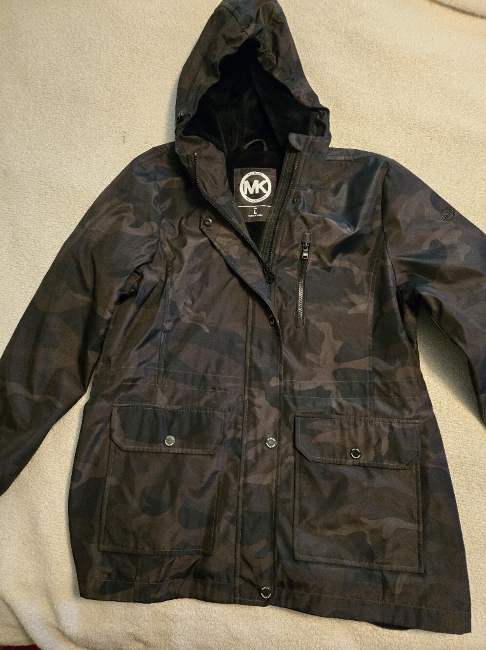 Michael Kors Camo Jacket Women's Medium Hooded Anorak Rain Coat Army MK